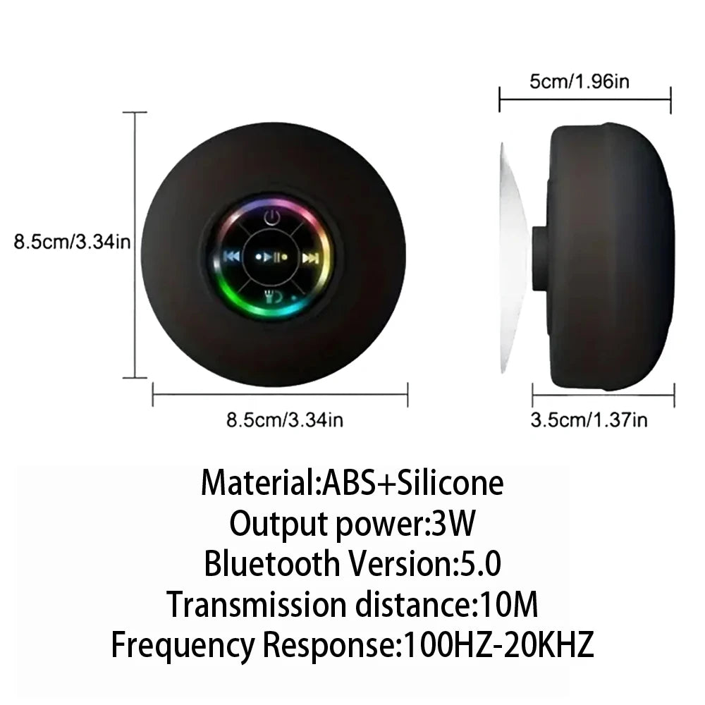 Experience Music Anywhere with the Bathroom IPX4 Waterproof Wireless LED Light Bluetooth Speaker - Suction Cup Mini Portable Speaker for Outdoor and Indoor Use