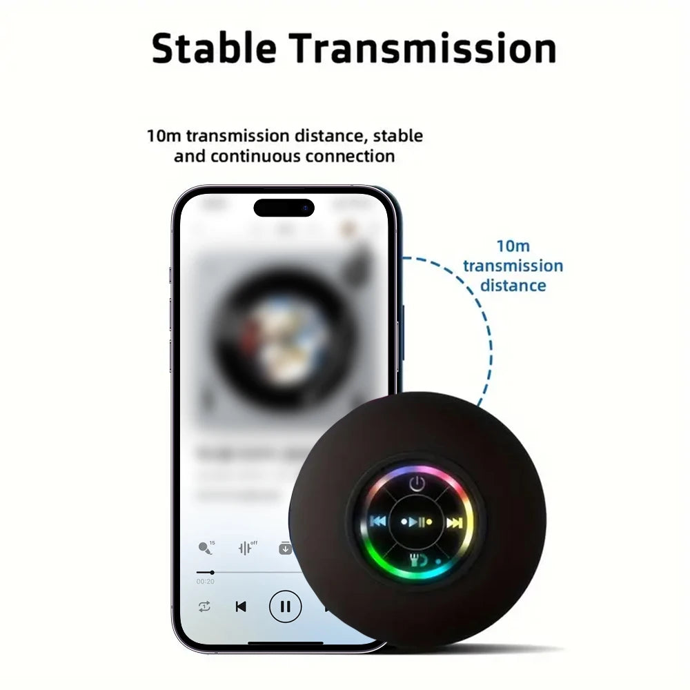 Experience Music Anywhere with the Bathroom IPX4 Waterproof Wireless LED Light Bluetooth Speaker - Suction Cup Mini Portable Speaker for Outdoor and Indoor Use