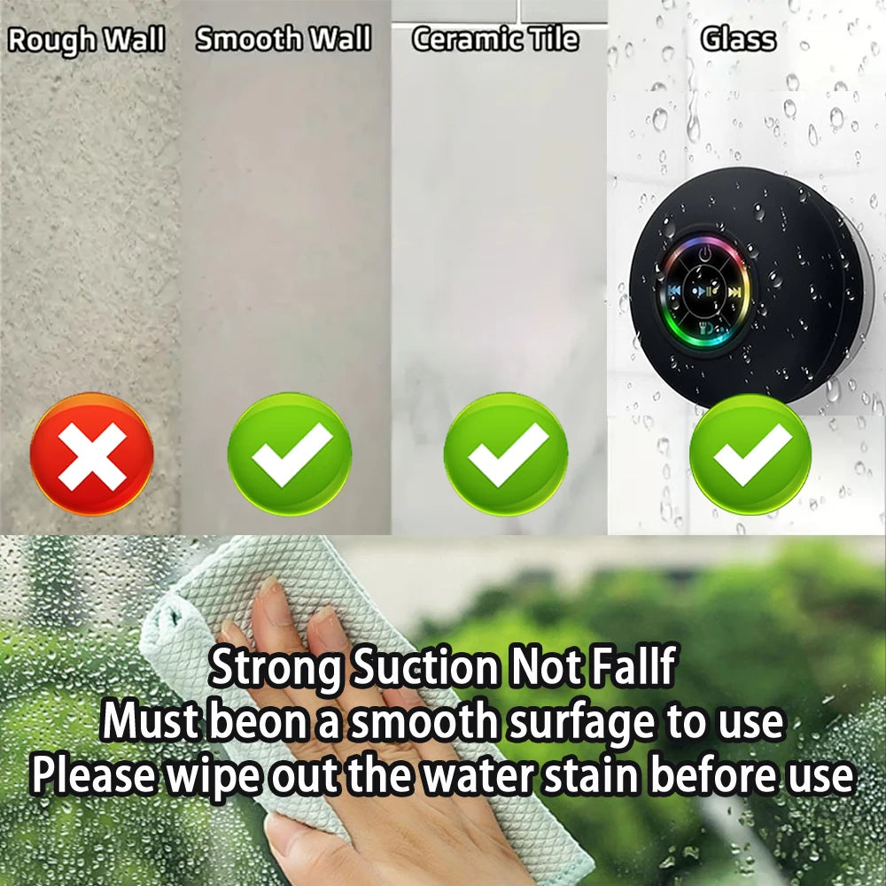Experience Music Anywhere with the Bathroom IPX4 Waterproof Wireless LED Light Bluetooth Speaker - Suction Cup Mini Portable Speaker for Outdoor and Indoor Use