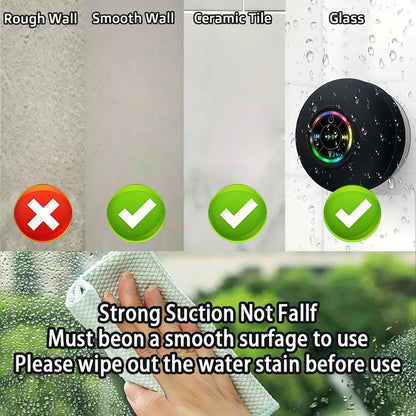 Experience Music Anywhere with the Bathroom IPX4 Waterproof Wireless LED Light Bluetooth Speaker - Suction Cup Mini Portable Speaker for Outdoor and Indoor Use