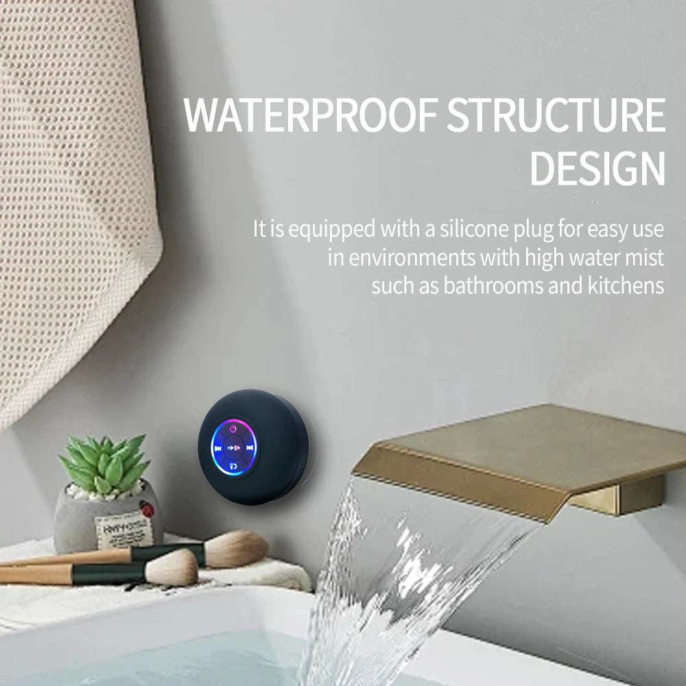Experience Music Anywhere with the Bathroom IPX4 Waterproof Wireless LED Light Bluetooth Speaker - Suction Cup Mini Portable Speaker for Outdoor and Indoor Use