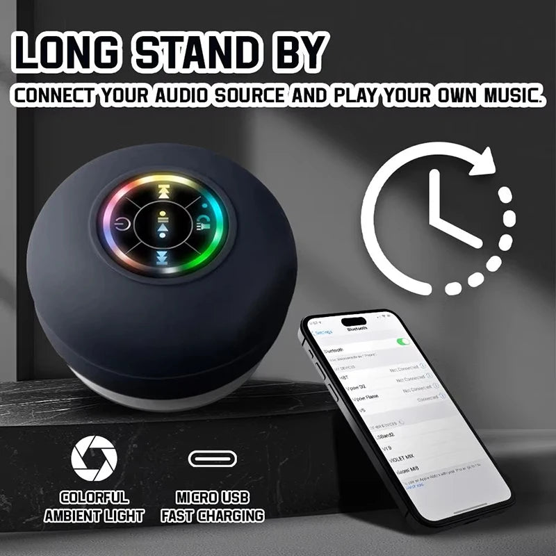 Experience Music Anywhere with the Bathroom IPX4 Waterproof Wireless LED Light Bluetooth Speaker - Suction Cup Mini Portable Speaker for Outdoor and Indoor Use