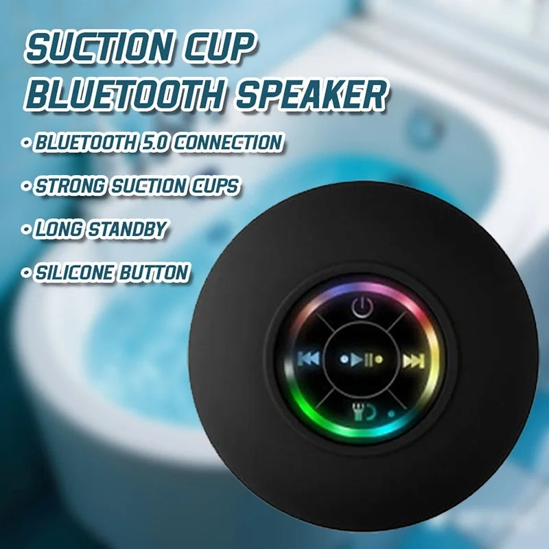 Experience Music Anywhere with the Bathroom IPX4 Waterproof Wireless LED Light Bluetooth Speaker - Suction Cup Mini Portable Speaker for Outdoor and Indoor Use